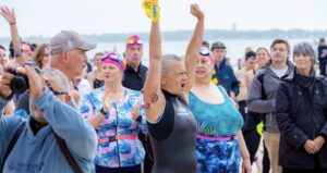 Buzzards Bay Swimmers celebrating after their Swim